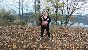 Milfs Playing With Their Boobs In A Public Park Near A Lake