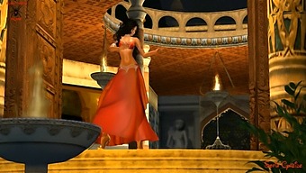Fantasy Girl In Red Belly Dances In A Sensual Performance