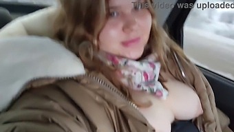 Fatty Cutie With Massive Boobs Pleasures Herself In A Car