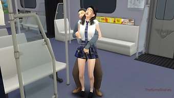 A Middle-Aged Man Inappropriately Touches A Young Asian College Girl On Public Transportation