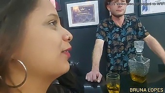 Bruna And Manuh Cortez Have Sex With Barman Malvadinho Who Struggles With Her Large Breasts And Calls For Backup