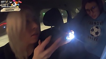 Two Teenage Best Friends Give Each Other Oral Pleasure In A Car While Being Watched By Traffic Police